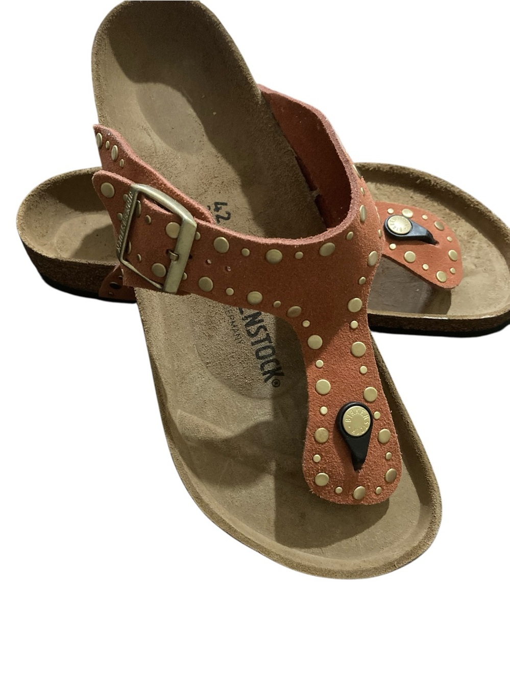 Birkenstock Gizeh Rivet Studded Thong Sandals In Dark Rust Size 42 - Picture 2 of 13